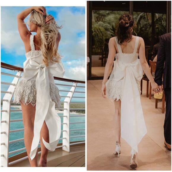 LoveShackFancy Anjanue bow bridal Mini Dress 14/XL - Picture 2 of 15